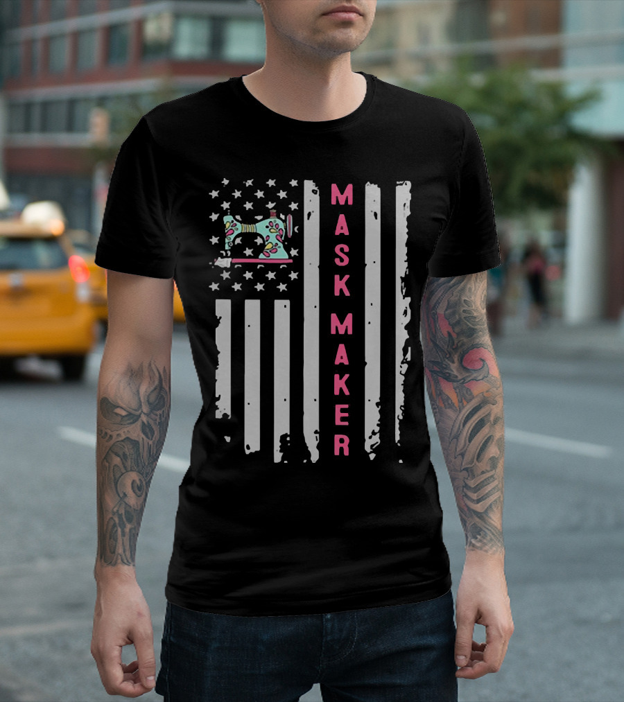 Mask Maker American Flag Sewing Machine T-Shirt