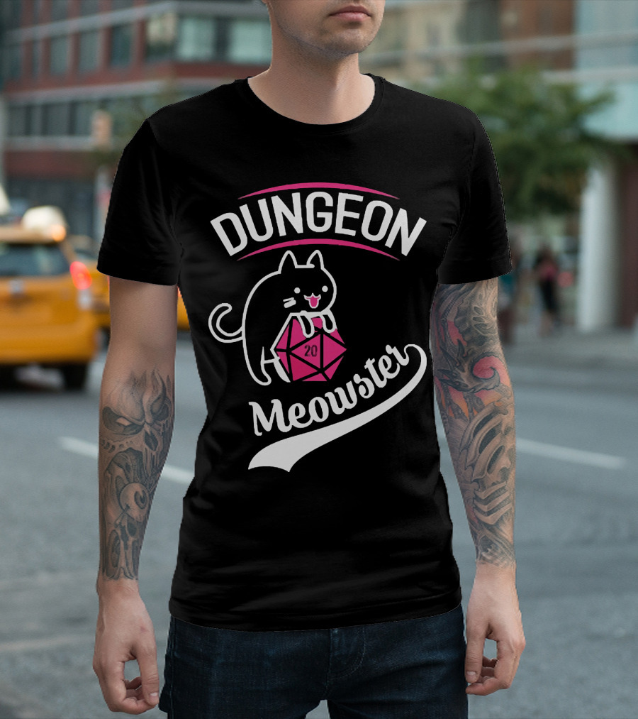 Dungeon Meowster Cat Holding D20 Dice T-Shirt