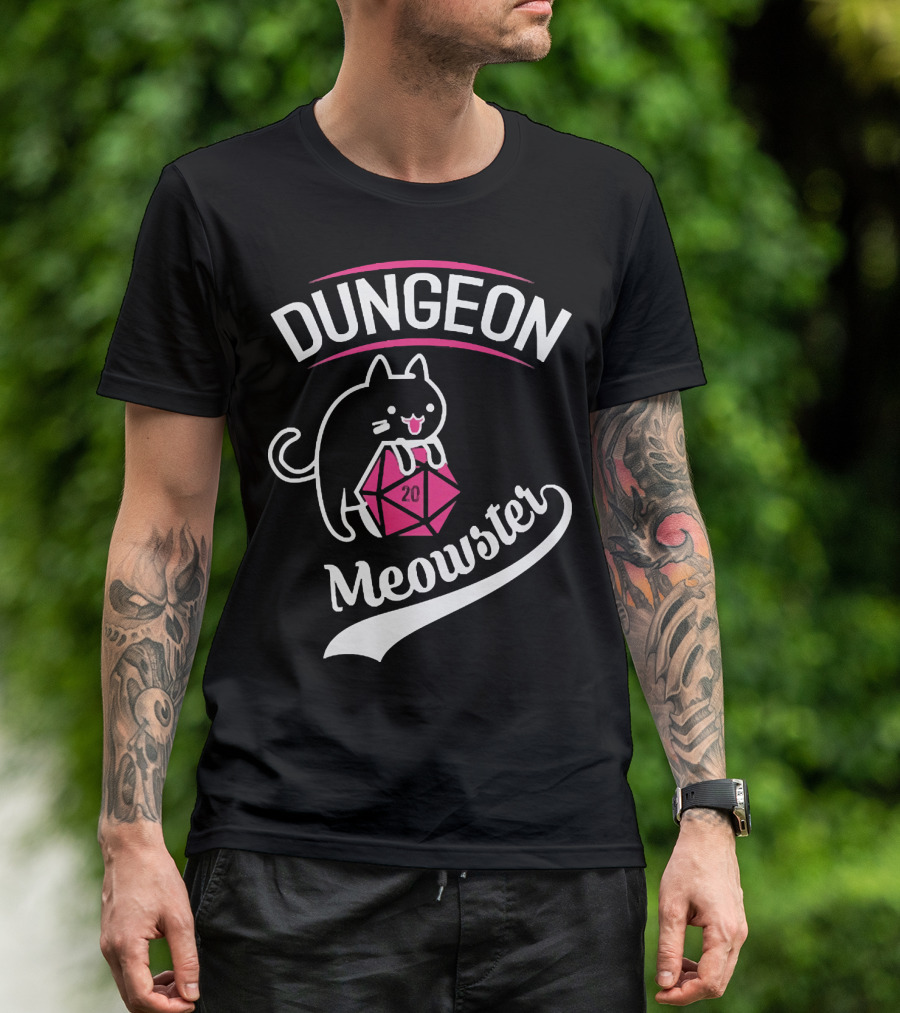 Dungeon Meowster Cat Holding D20 Dice T-Shirt