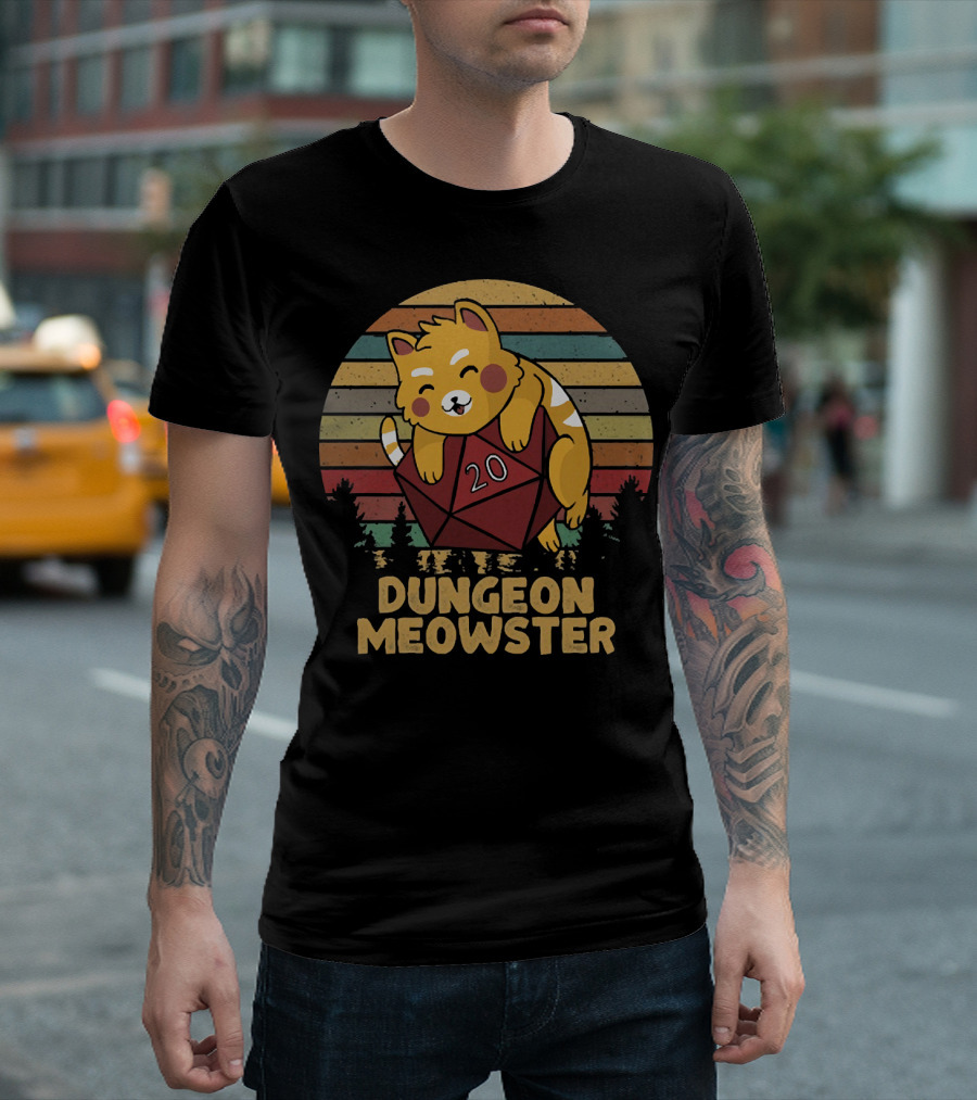 Dungeon Meowster Cat with D20 Dice T-Shirt