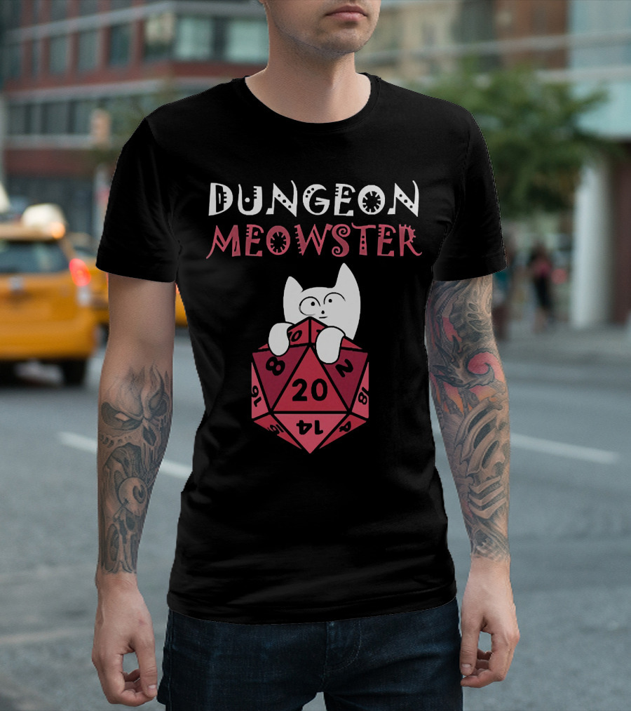 Dungeon Meowster Cat With D20 Dice For RPG Enthusiasts T-Shirt