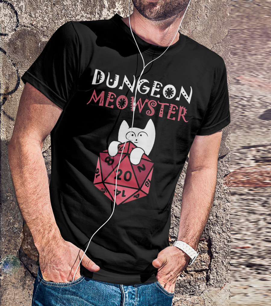 Dungeon Meowster Cat With D20 Dice For RPG Enthusiasts T-Shirt