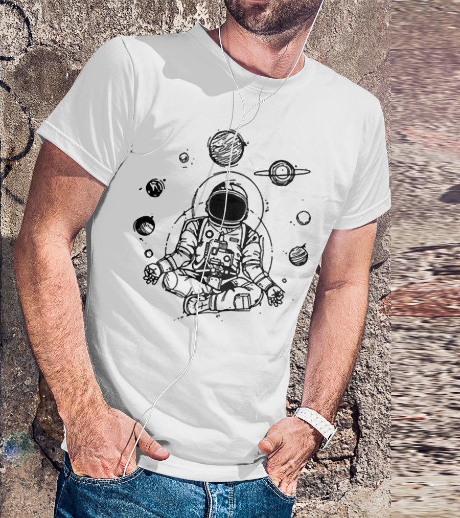 Astronaut Buddha Meditating In Cosmic Space With Planets T-Shirt