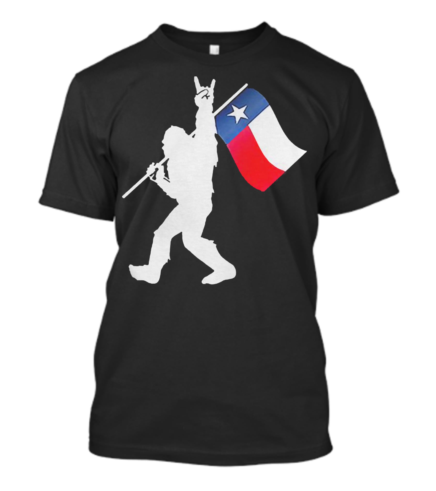 Bigfoot Holding Texas Flag Rock And Roll Salute T-Shirt