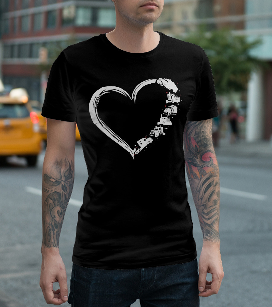 I Love My Trucker Heart Shaped Truck T-Shirt