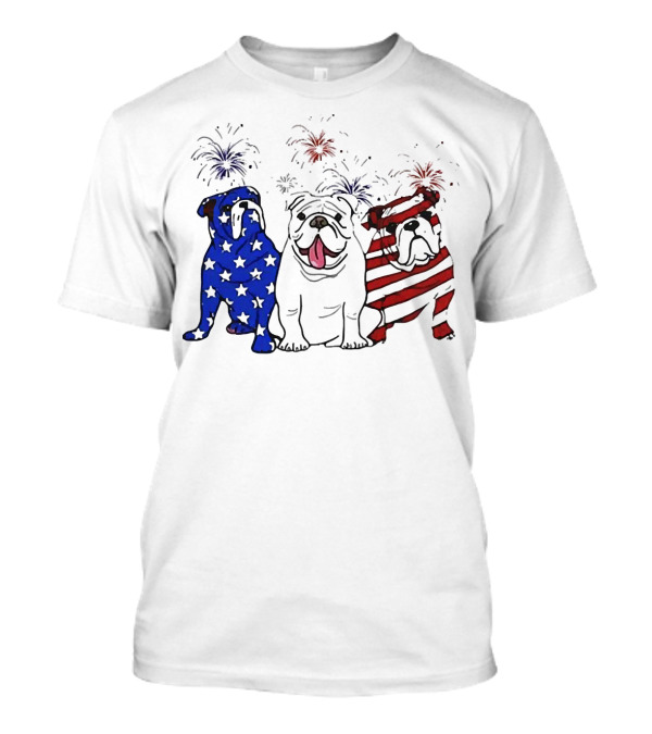 American Bulldog Stars And Stripes With Fireworks Merica T-Shirt