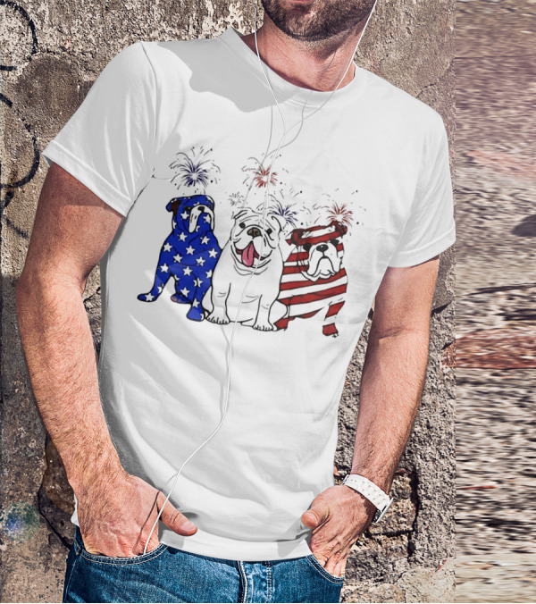 American Bulldog Stars And Stripes With Fireworks Merica T-Shirt