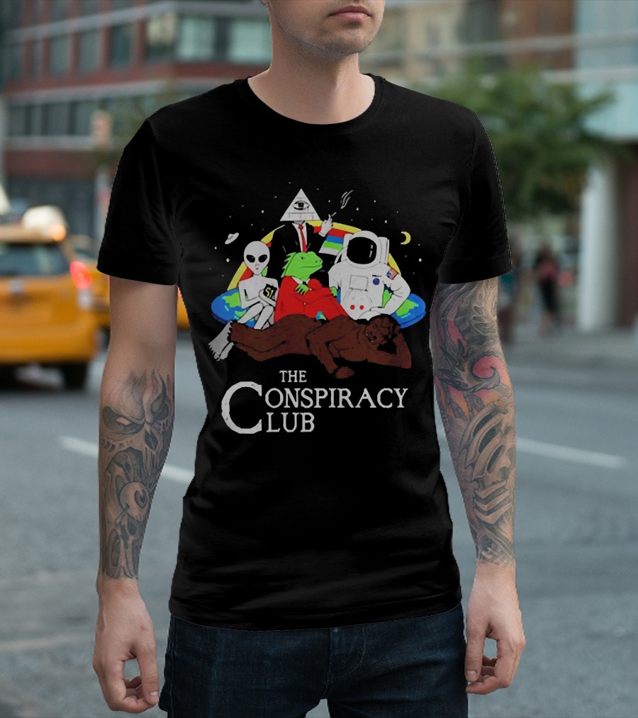 The Conspiracy Club Alien Bigfoot Astronaut Illuminati Reptilian T-Shirt