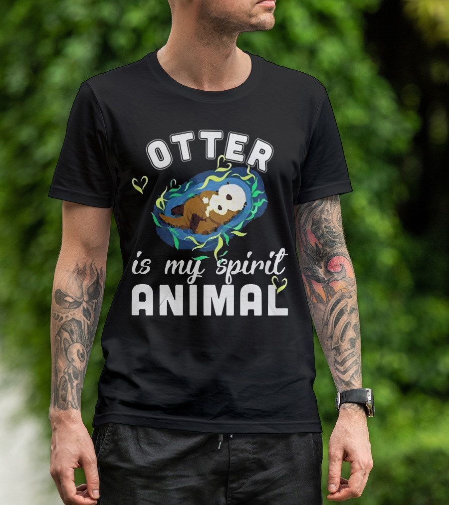 OTTER Is My Spirit Animal Playful Heart T-Shirt