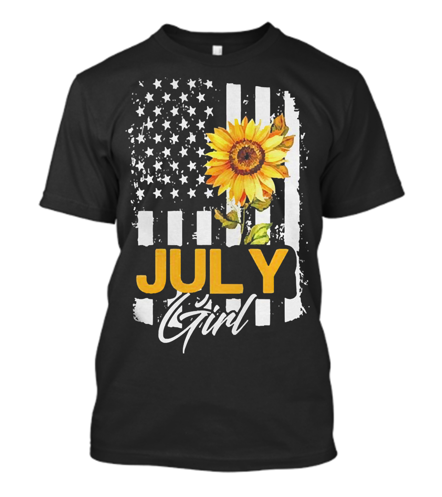 July Girl Sunflower American Flag T-Shirt