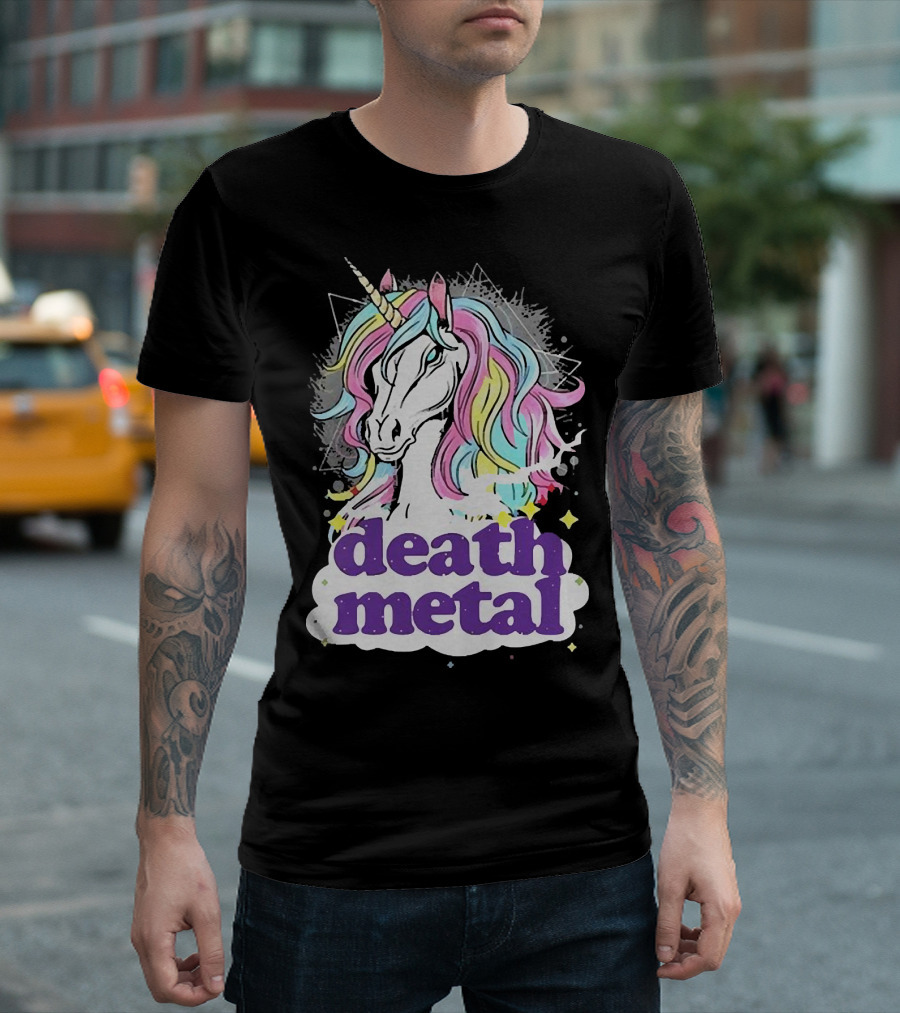 Unicorn Death Metal Rainbow Mane Fantasy T-Shirt