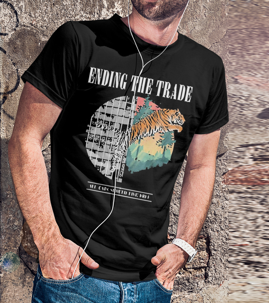 Ending The Trade All Cats Should Live Free Tiger Leaping From Bars T-Shirt