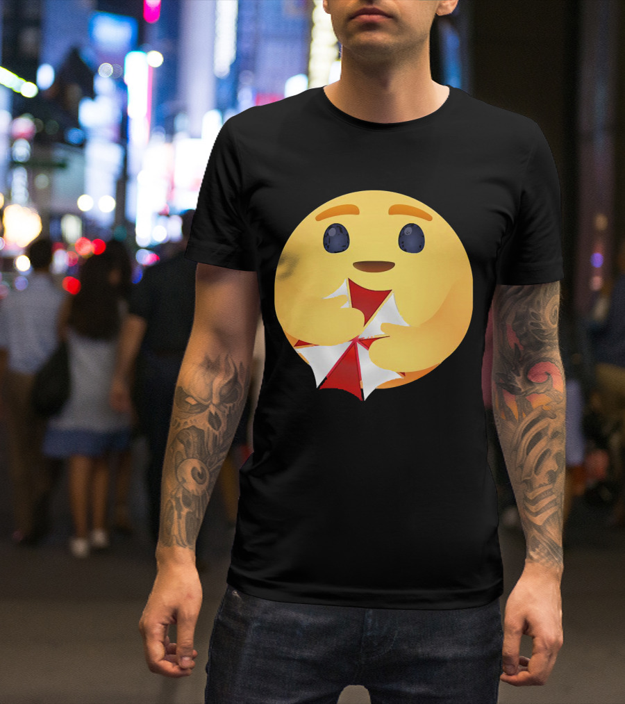 Facebook Care Emoji Embrace With Red Parasol T-Shirt