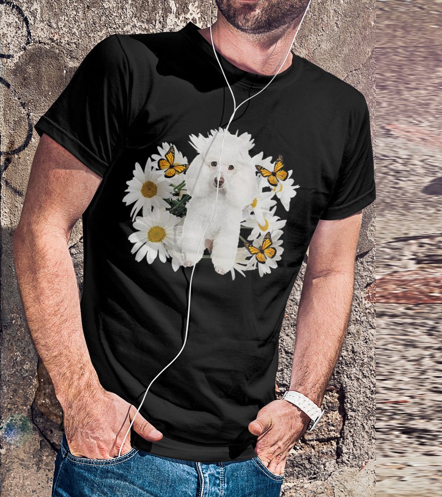 French Poodle Daisy With Butterflies And Flowers T-Shirt