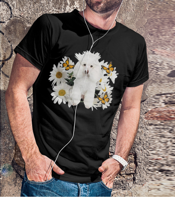 French Poodle Daisy With Butterflies And Flowers T-Shirt