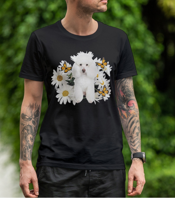 French Poodle Daisy With Butterflies And Flowers T-Shirt