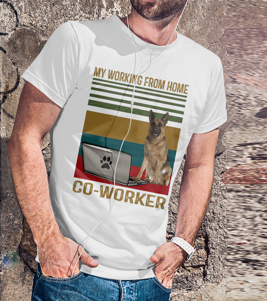 My Working From Home Co-Worker With Paw Print Laptop And German Shepherd T-Shirt