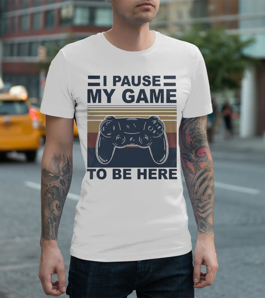 I Pause My Game To Be Here Game Controller Retro Stripe T-Shirt