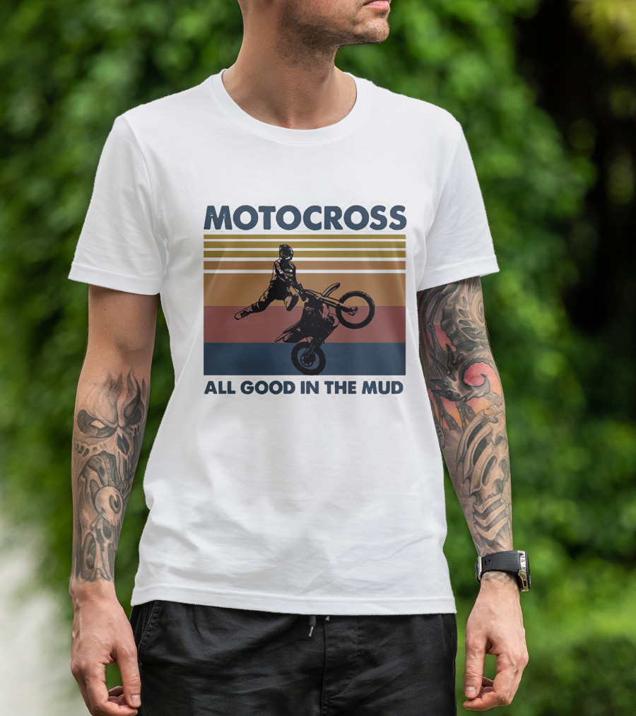 Motocross All Good In The Mud Retro Rider Stripes T-Shirt