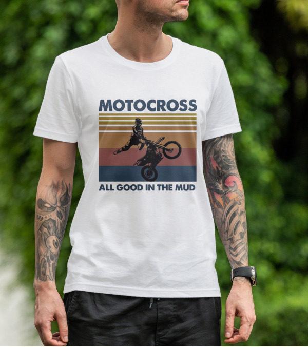 Motocross All Good In The Mud Retro Rider Stripes T-Shirt