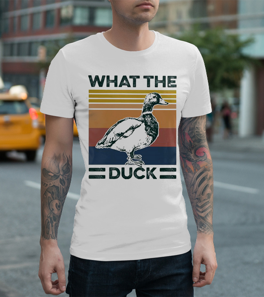 What the Duck Vintage Style Retro Stripes Duck Image T-Shirt