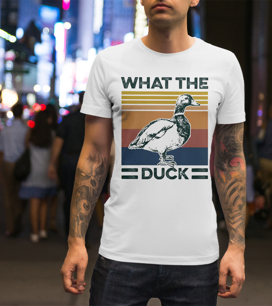 What The Duck Vintage Style Retro Stripes Duck Image T-Shirt