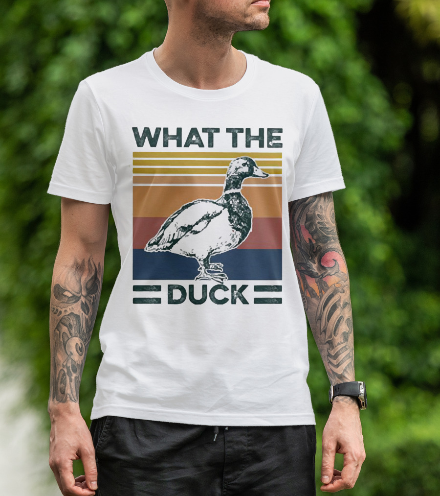 What The Duck Vintage Style Retro Stripes Duck Image T-Shirt