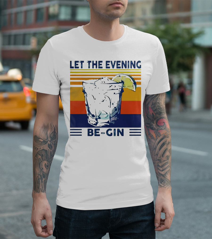 Let the Evening Be-Gin Retro Cocktail Glass and Lime T-Shirt