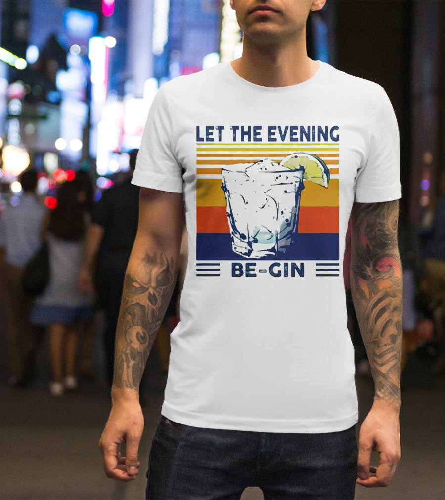 Let The Evening Be-Gin Retro Cocktail Glass And Lime T-Shirt