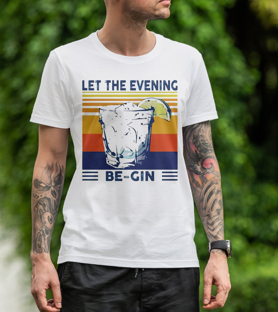 Let The Evening Be-Gin Retro Cocktail Glass And Lime T-Shirt