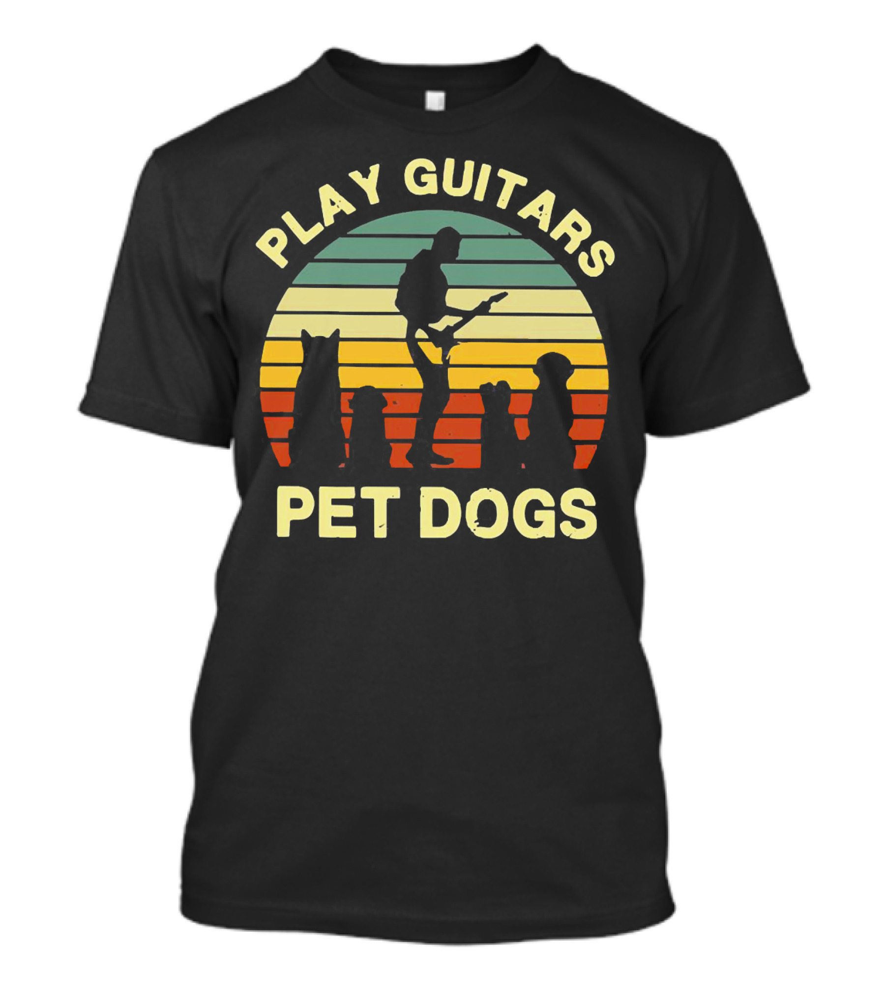 Play Guitars Pet Dogs Sunset Silhouette With Musician And Dogs T-Shirt