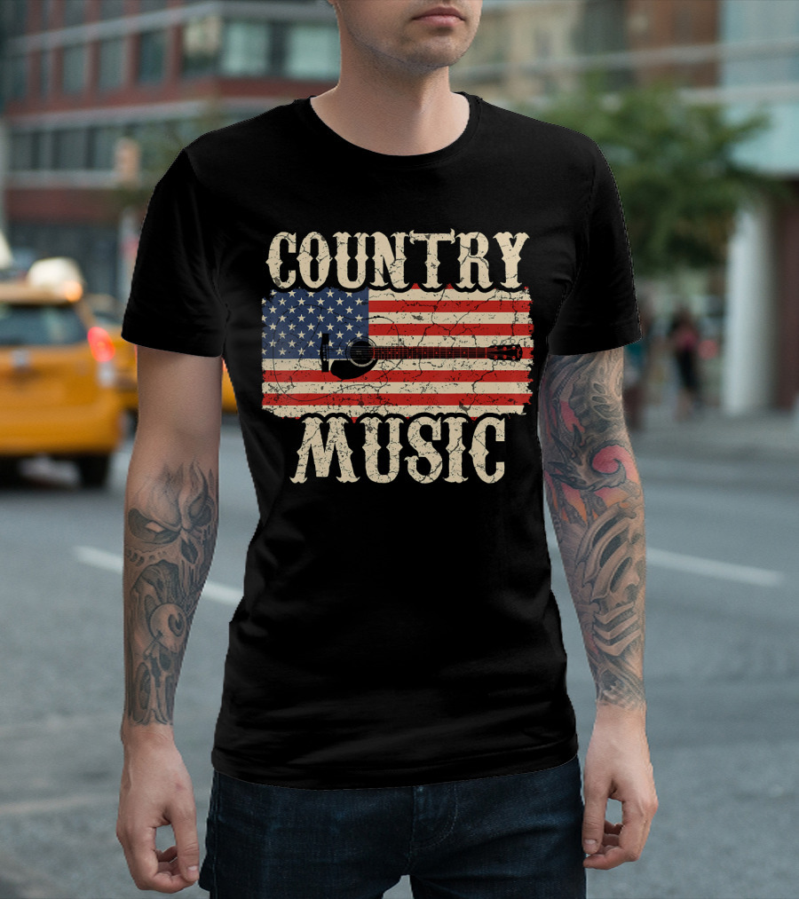 Country Music Vintage American Flag Guitar Retro 102 T-Shirt