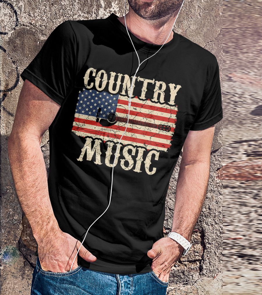 Country Music Vintage American Flag Guitar Retro 102 T-Shirt