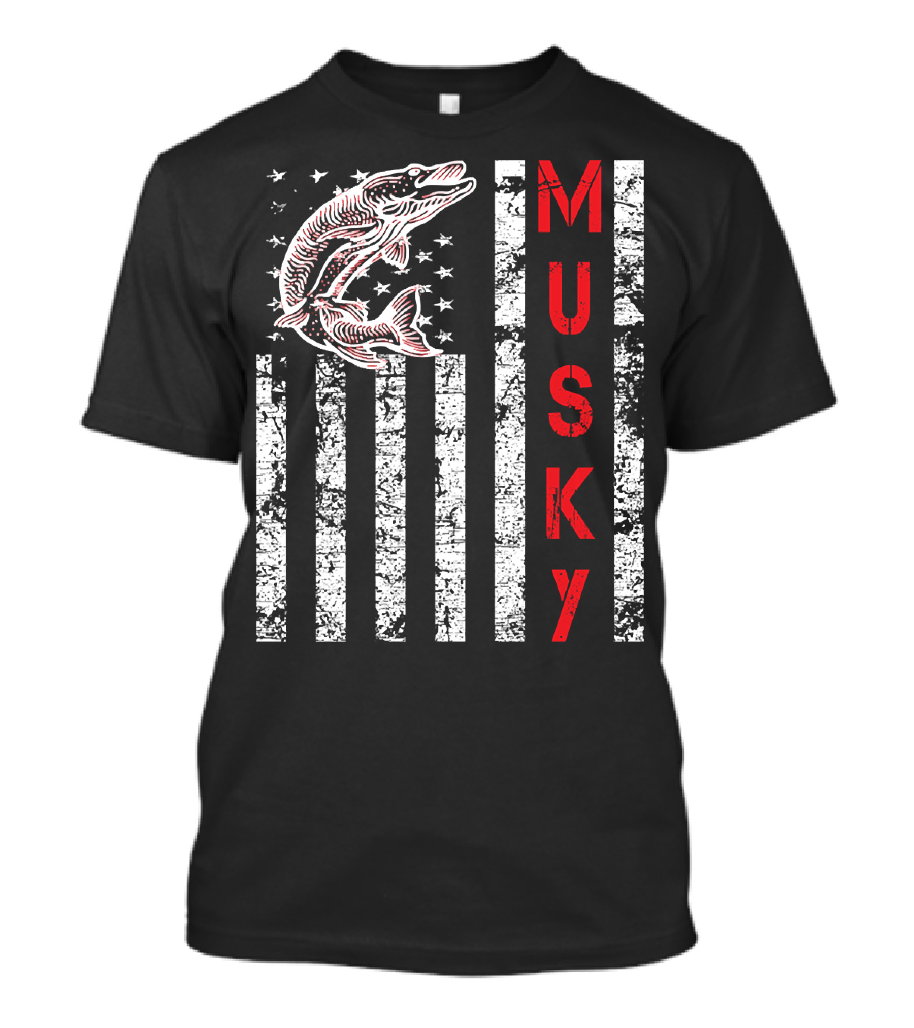 Musky Fishing Distressed Flag With Musky Catch And Stars T-Shirt