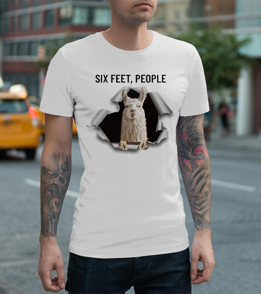 Six Feet People Llama Breaks Through Ripped Paper T-Shirt