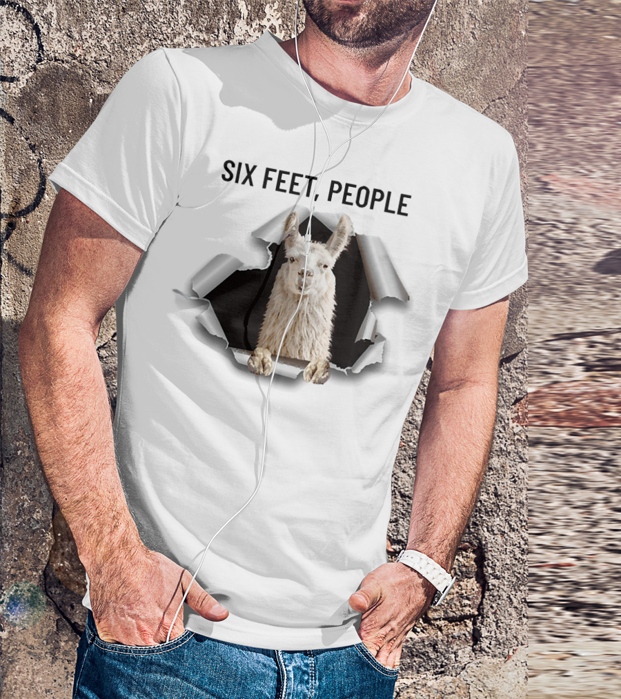 Six Feet People Llama Breaks Through Ripped Paper T-Shirt