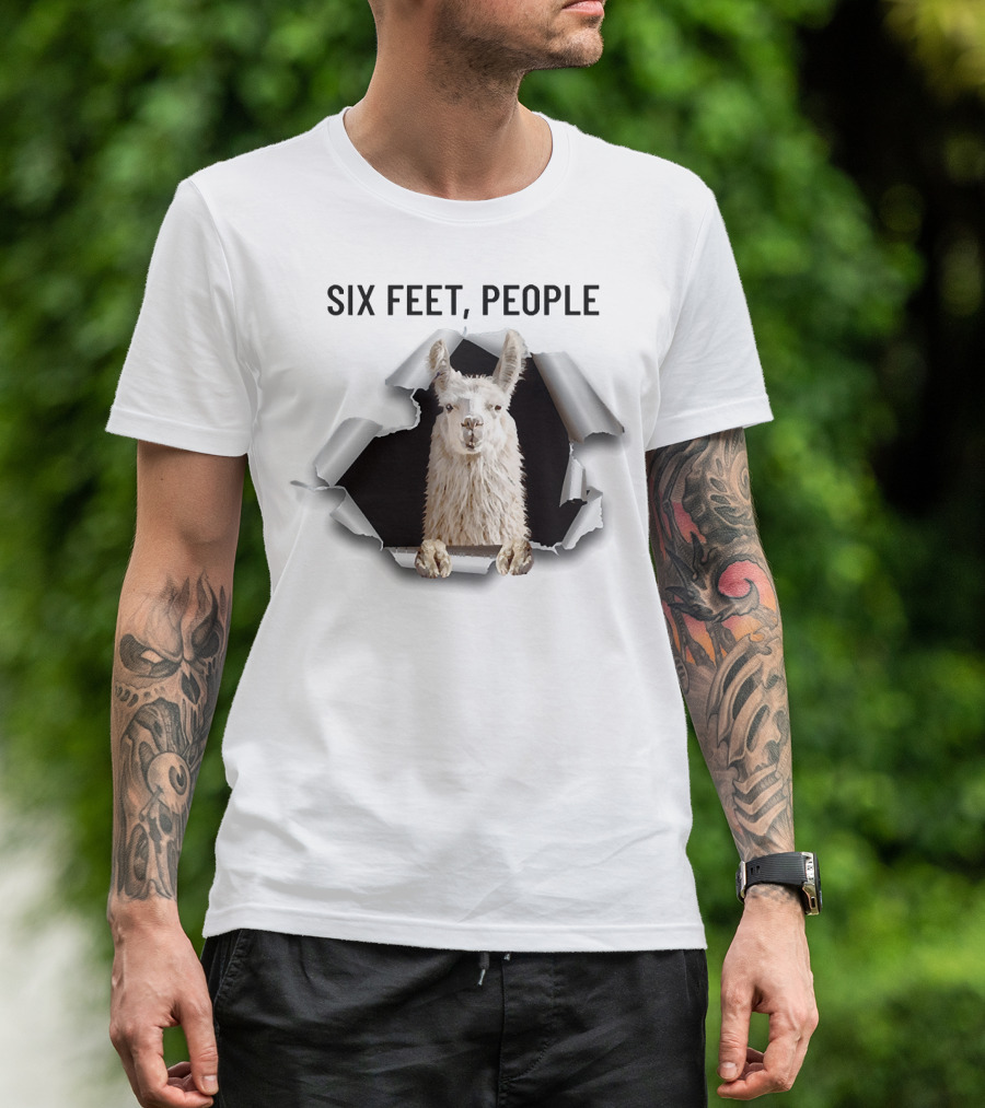 Six Feet People Llama Breaks Through Ripped Paper T-Shirt