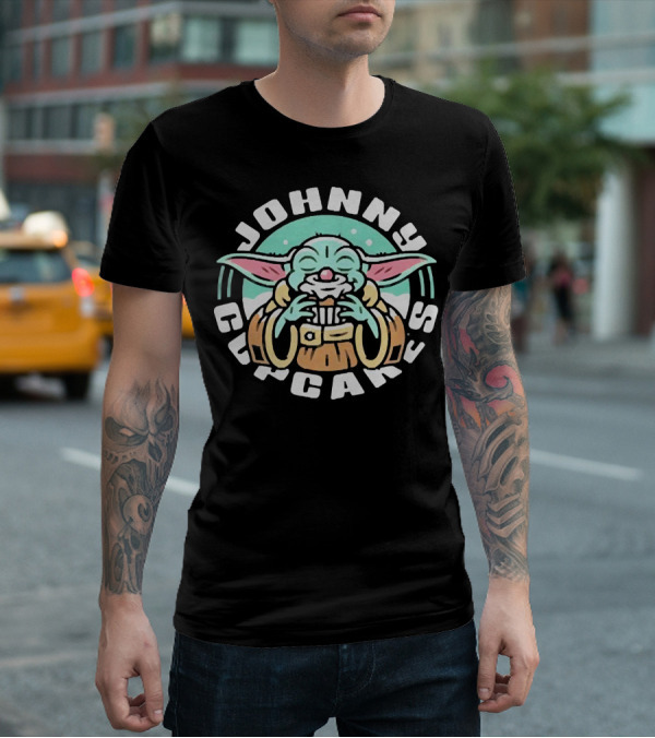 Johnny Cupcakes Baby Yoda Enjoying Cupcake T-Shirt
