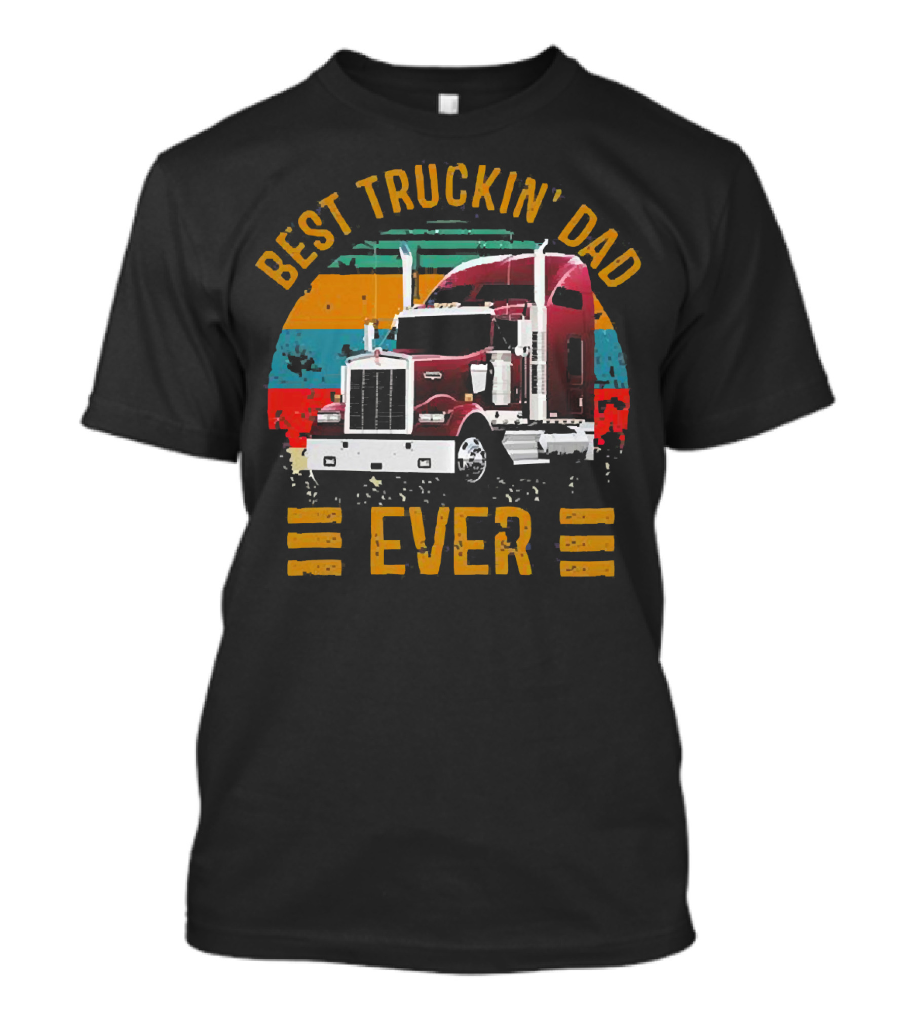 Best Truckin’ Dad Ever Vintage Striped Semi Truck T-Shirt