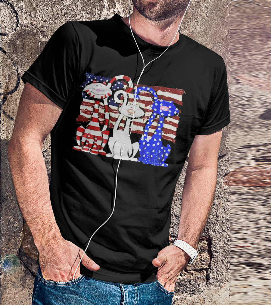 Cats With American Flag Stripes Stars Independence Day Veteran U.S T-Shirt
