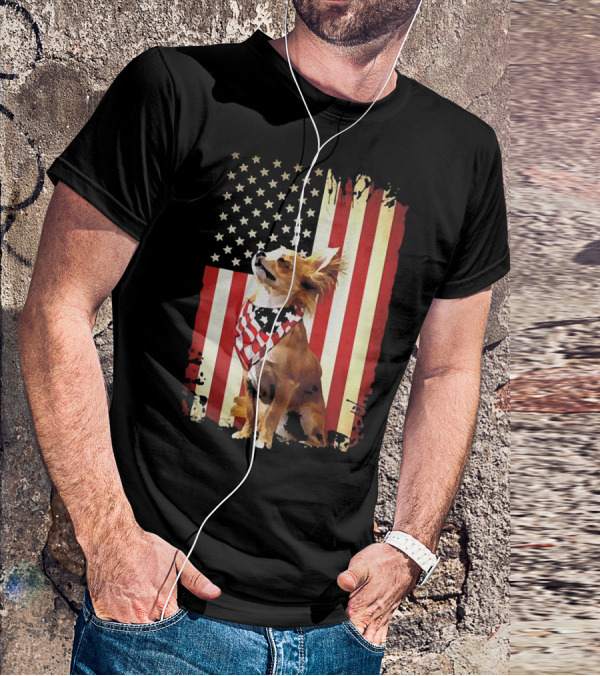 Patriotic Chihuahua With American Flag Background T-Shirt