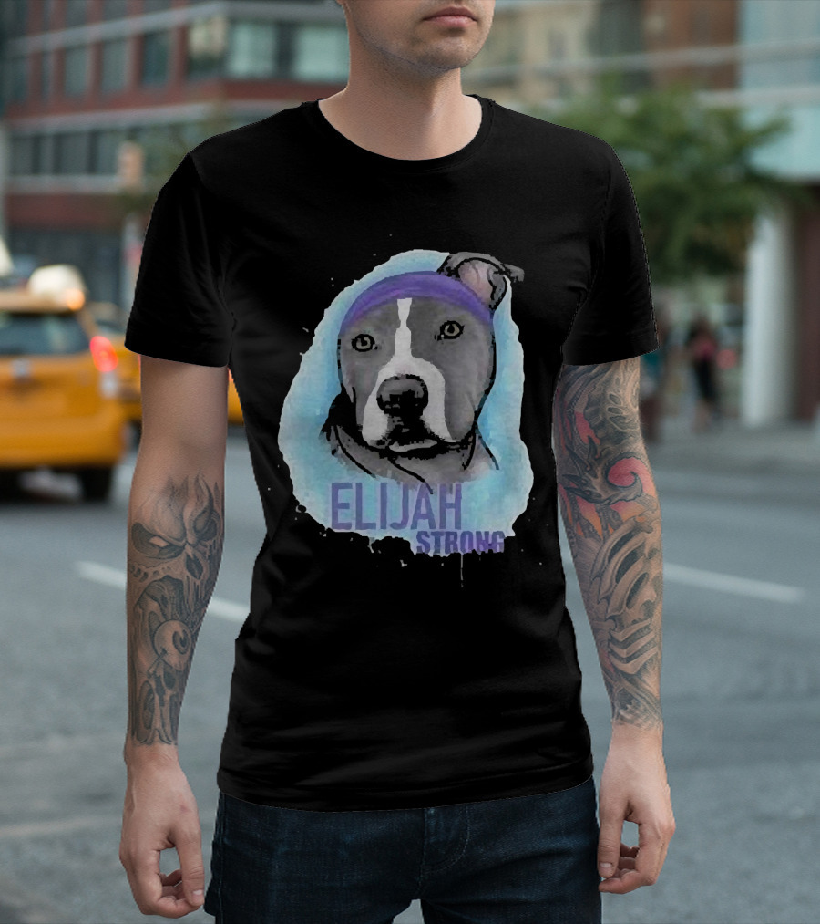 Elijah Strong Watercolor Dog Portrait in Purple Bandana T-Shirt