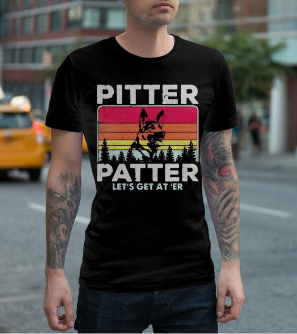 Pitter Patter German Shepherd Let's Get At 'Er Vintage Sunset Forest T-Shirt