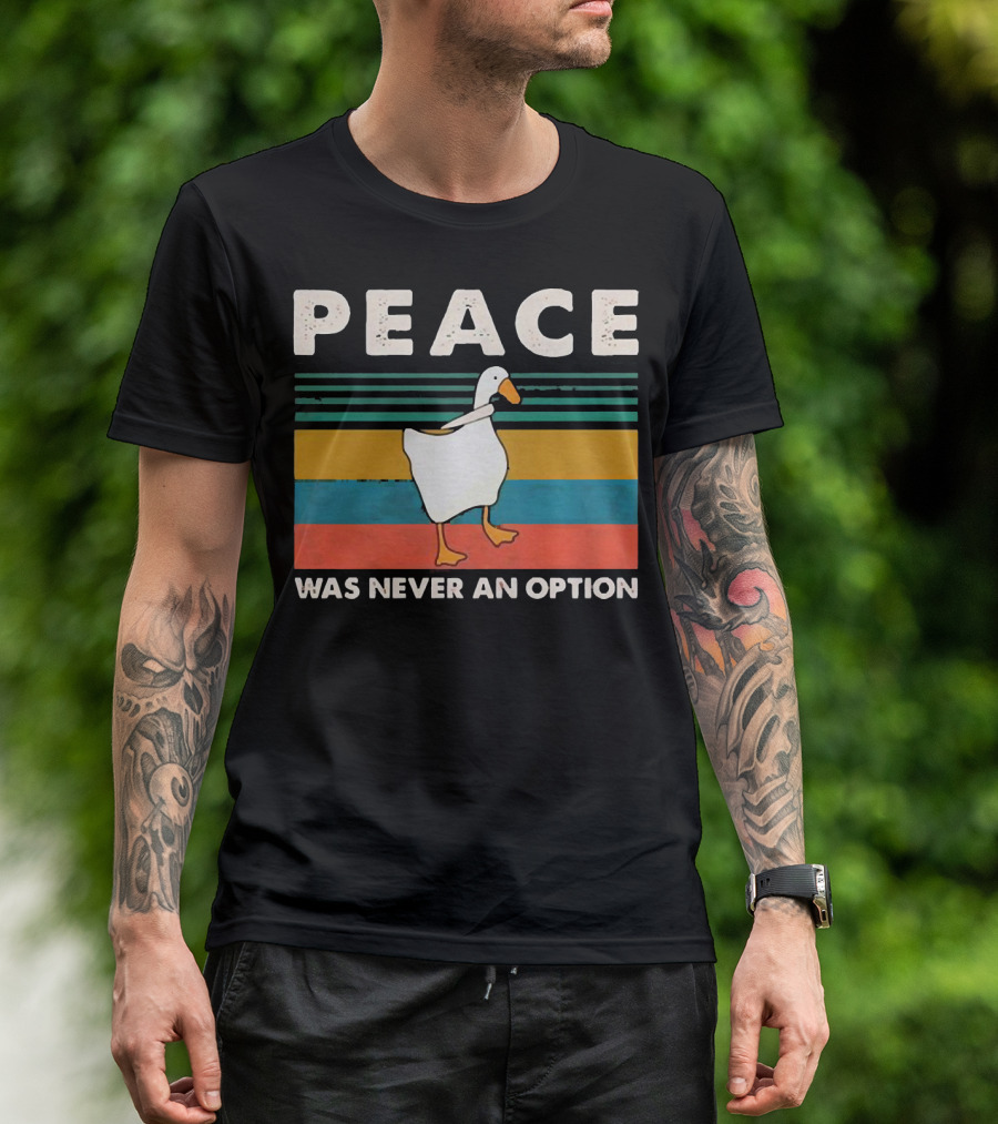 Peace Was Never An Option Goose Walking On Colorful Stripes T-Shirt