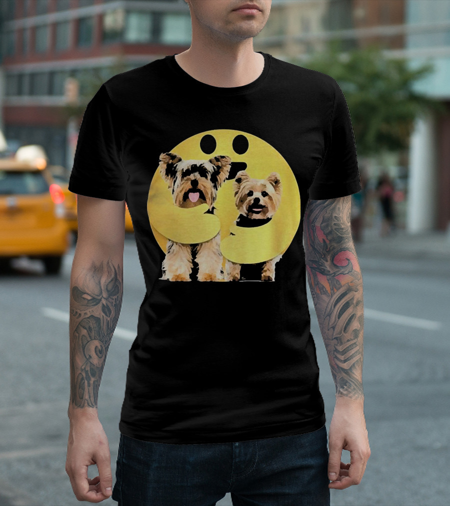 Iconic Hugging Emoji with Yorkie Dogs T-Shirt