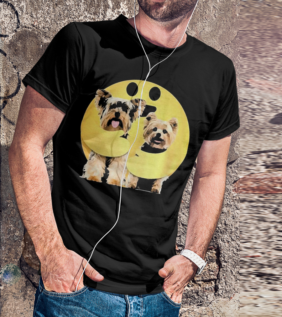 Iconic Hugging Emoji With Yorkie Dogs T-Shirt