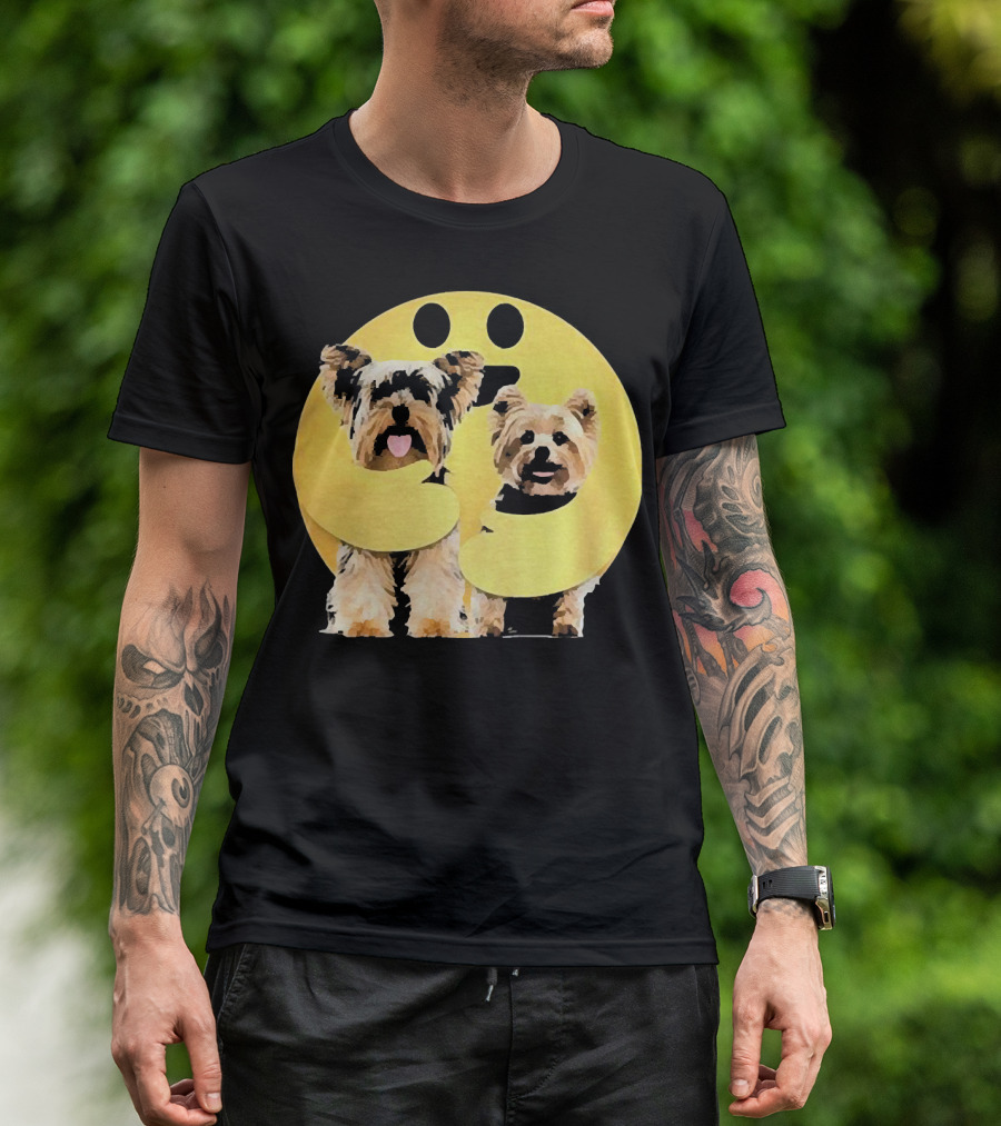 Iconic Hugging Emoji With Yorkie Dogs T-Shirt