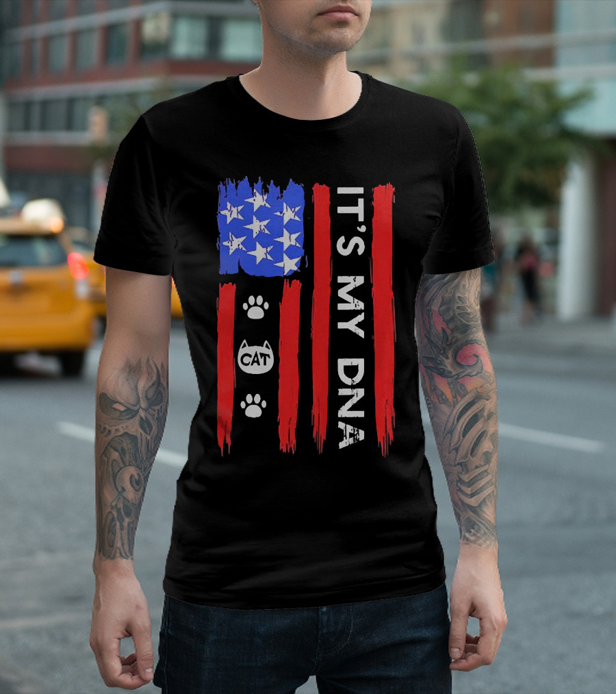 Independence Day It's My DNA Cat Paw American Flag T-Shirt