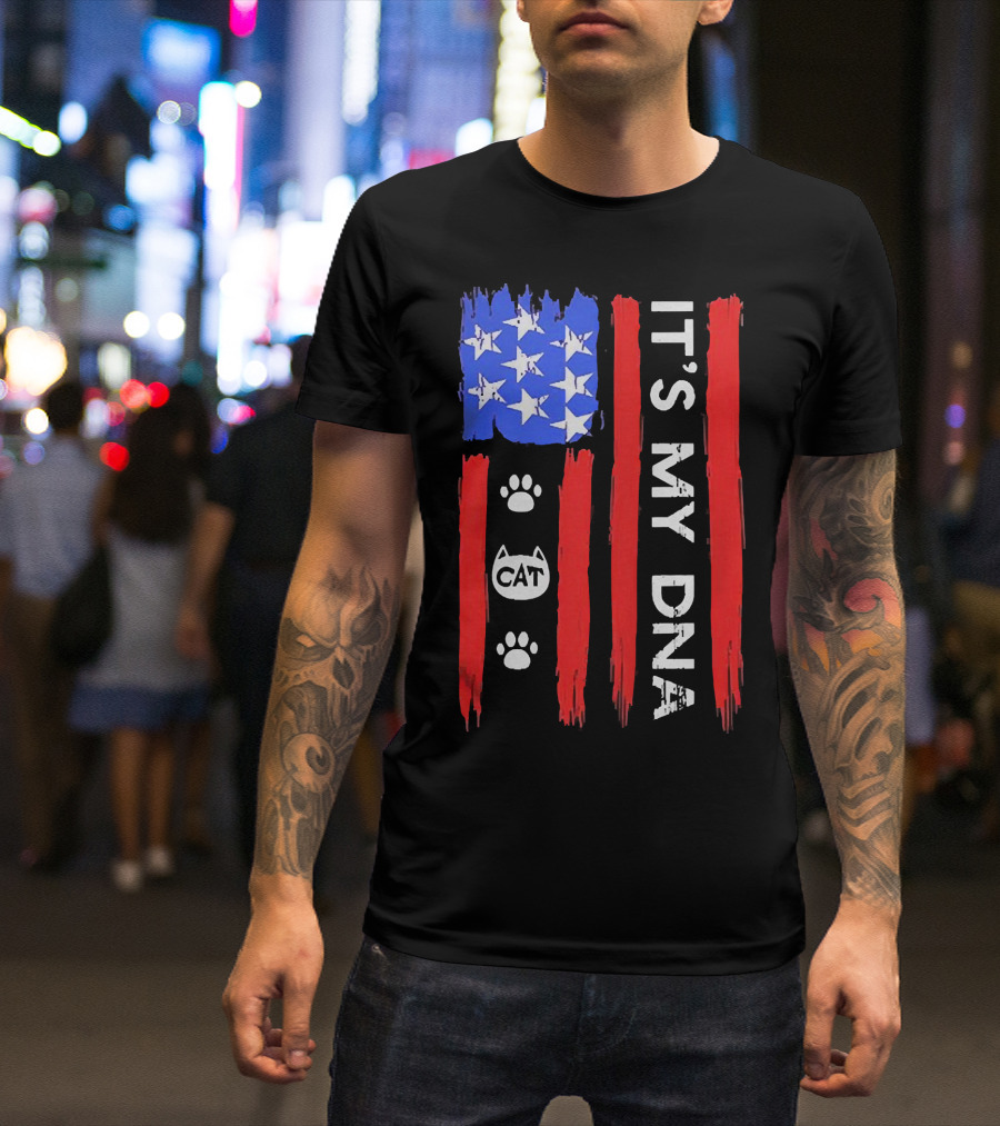 Independence Day It's My DNA Cat Paw American Flag T-Shirt