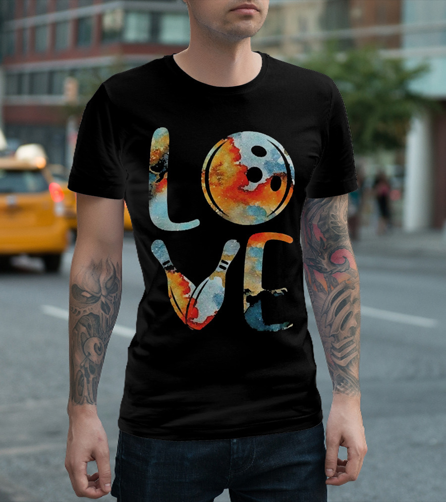 LOVE Bowling Pins And Ball Colorful Print T-Shirt